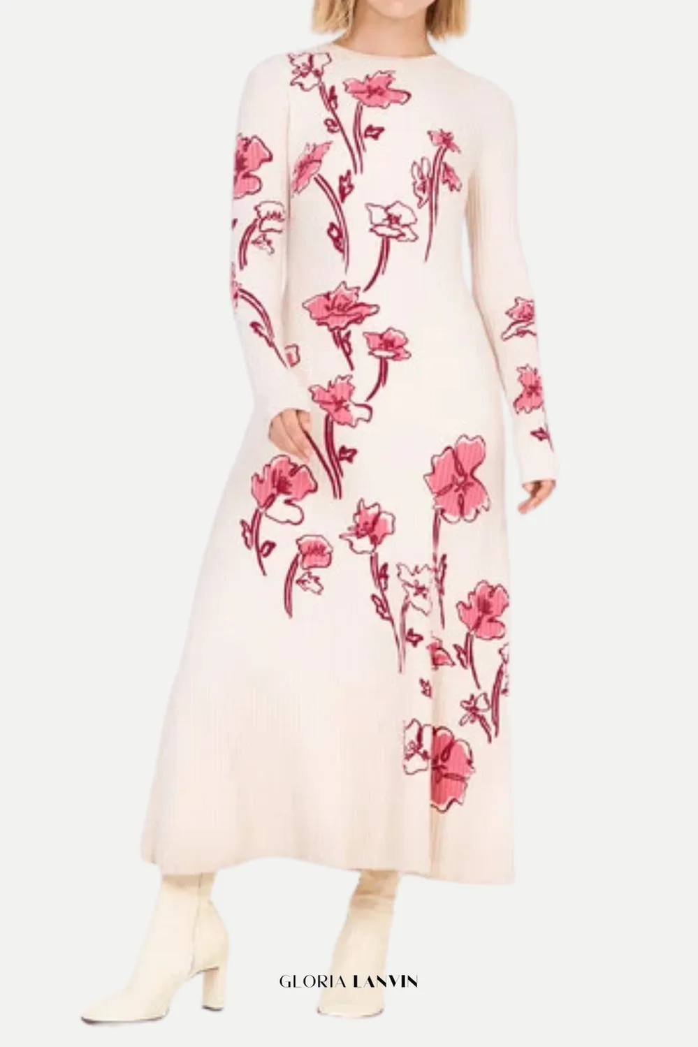 odette stretch knit maxi dress in ecru multi Gloria Lanvin