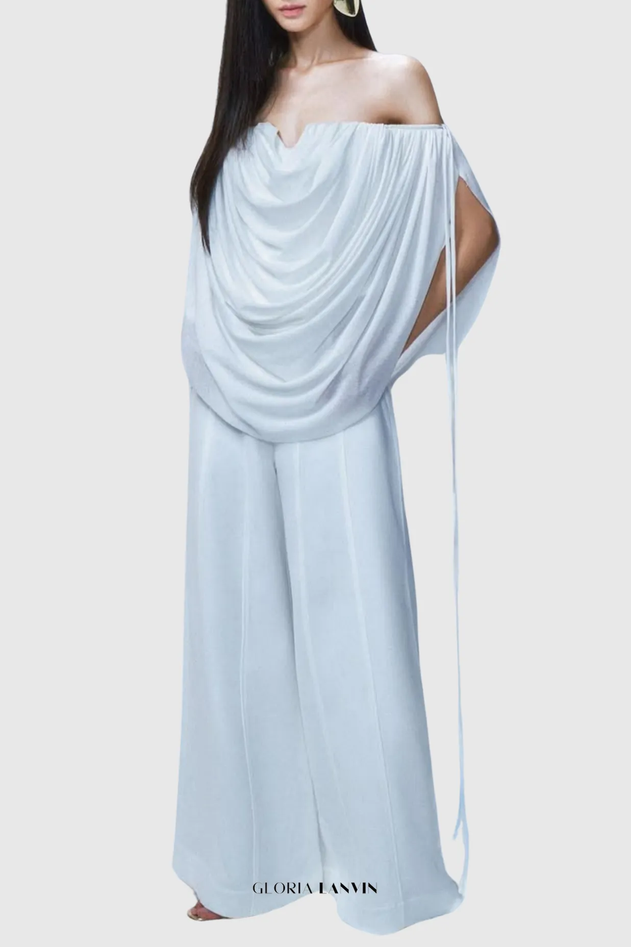 Odruta Off Shoulder Draped Top in White Gloria Lanvin