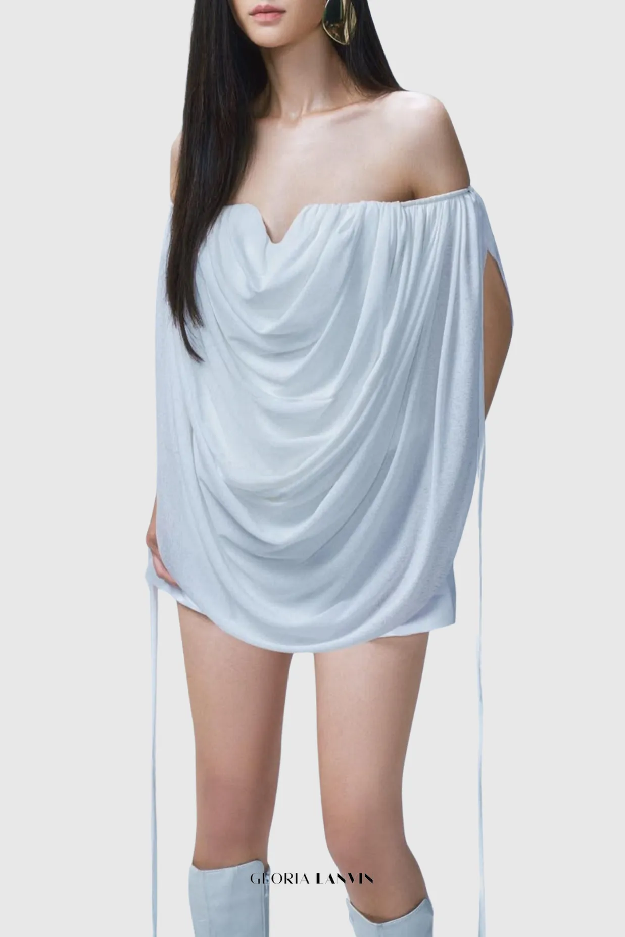 Odruta Off Shoulder Draped Top in White Gloria Lanvin