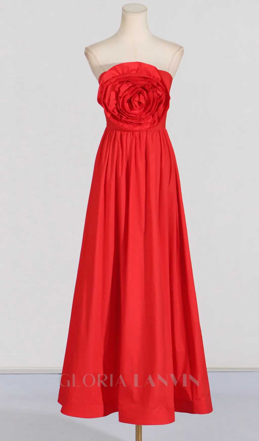 OFF-SHOULDER 3D FLOWER CHIFFON MAXI DRESS IN RED Gloria Lanvin