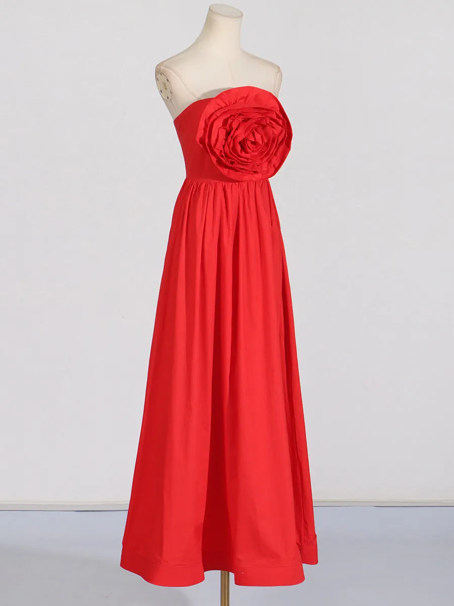 OFF-SHOULDER 3D FLOWER CHIFFON MAXI DRESS IN RED Gloria Lanvin