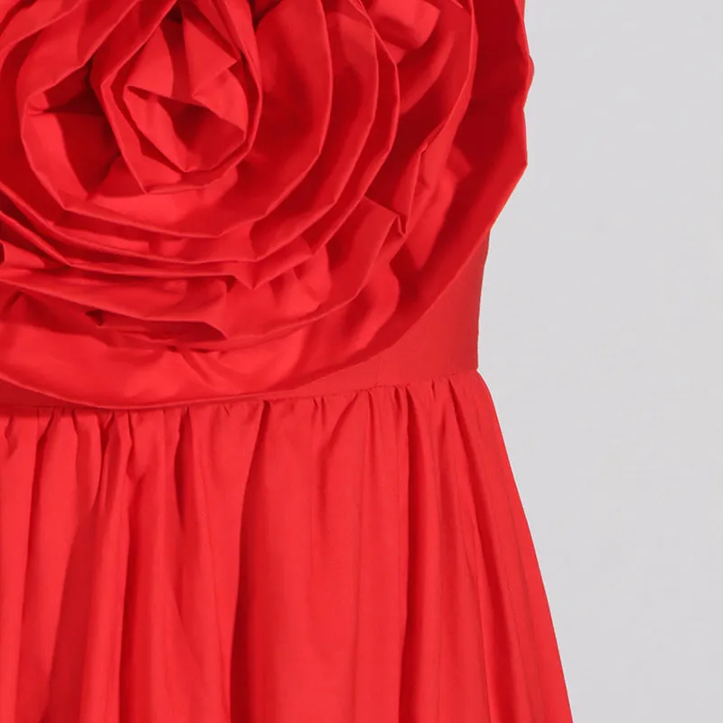OFF-SHOULDER 3D FLOWER CHIFFON MAXI DRESS IN RED Gloria Lanvin