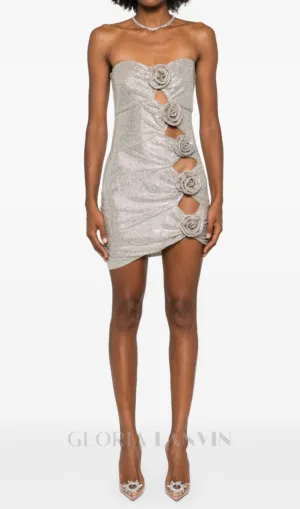 off-shoulder crystal-embellished mini dress in silver Gloria Lanvin