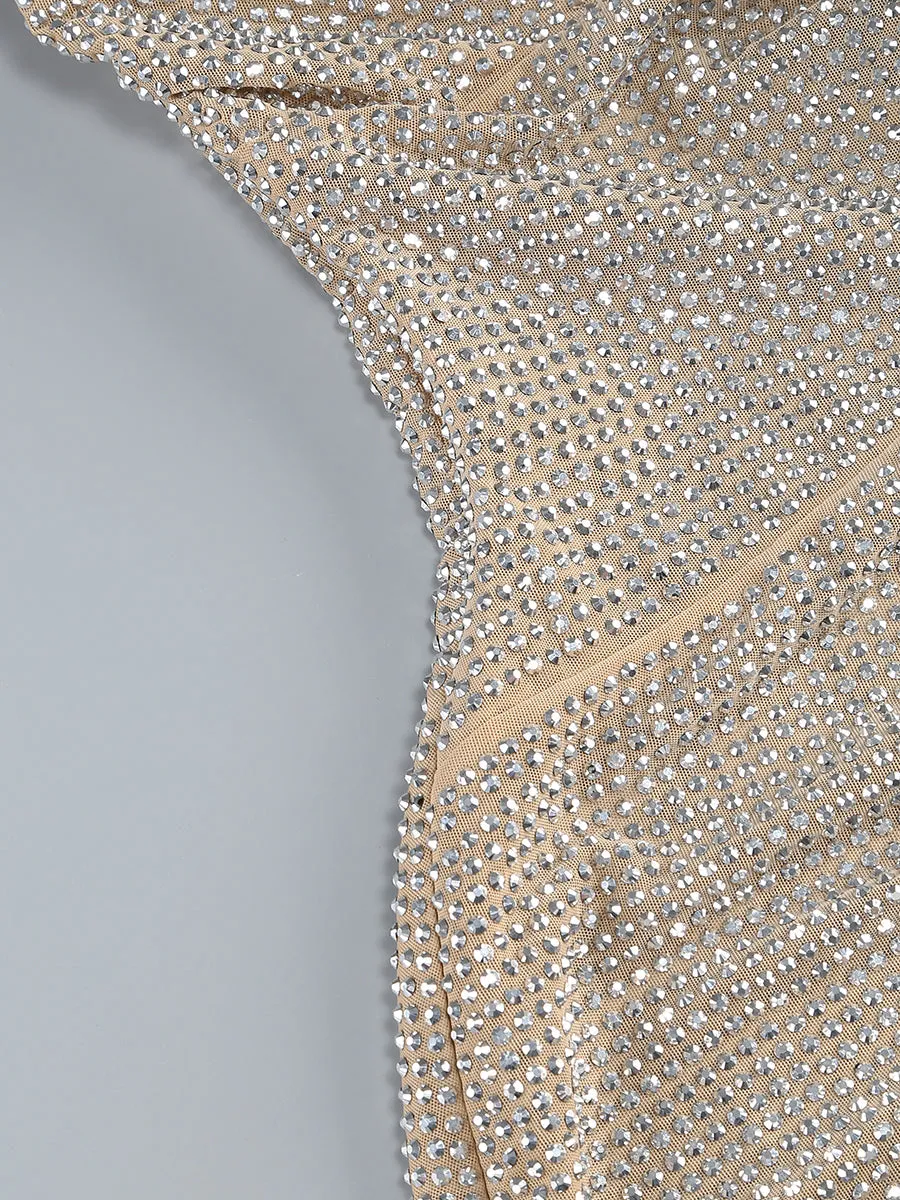off-shoulder crystal-embellished mini dress in silver Gloria Lanvin