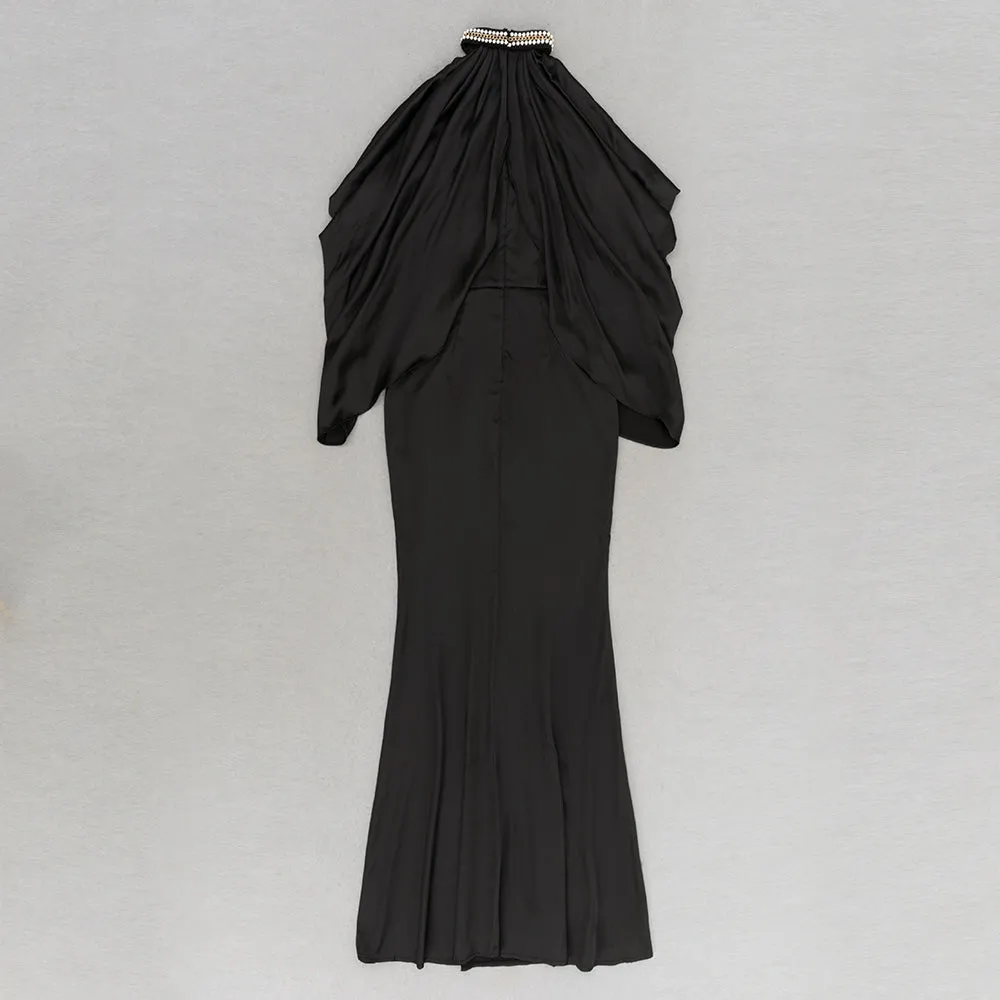 off-shoulder crystal halter maxi dress in black Gloria Lanvin