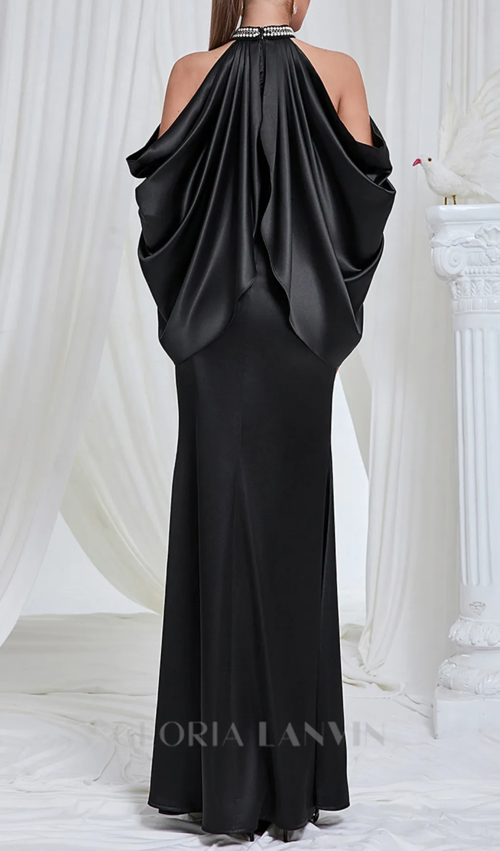 off-shoulder crystal halter maxi dress in black Gloria Lanvin