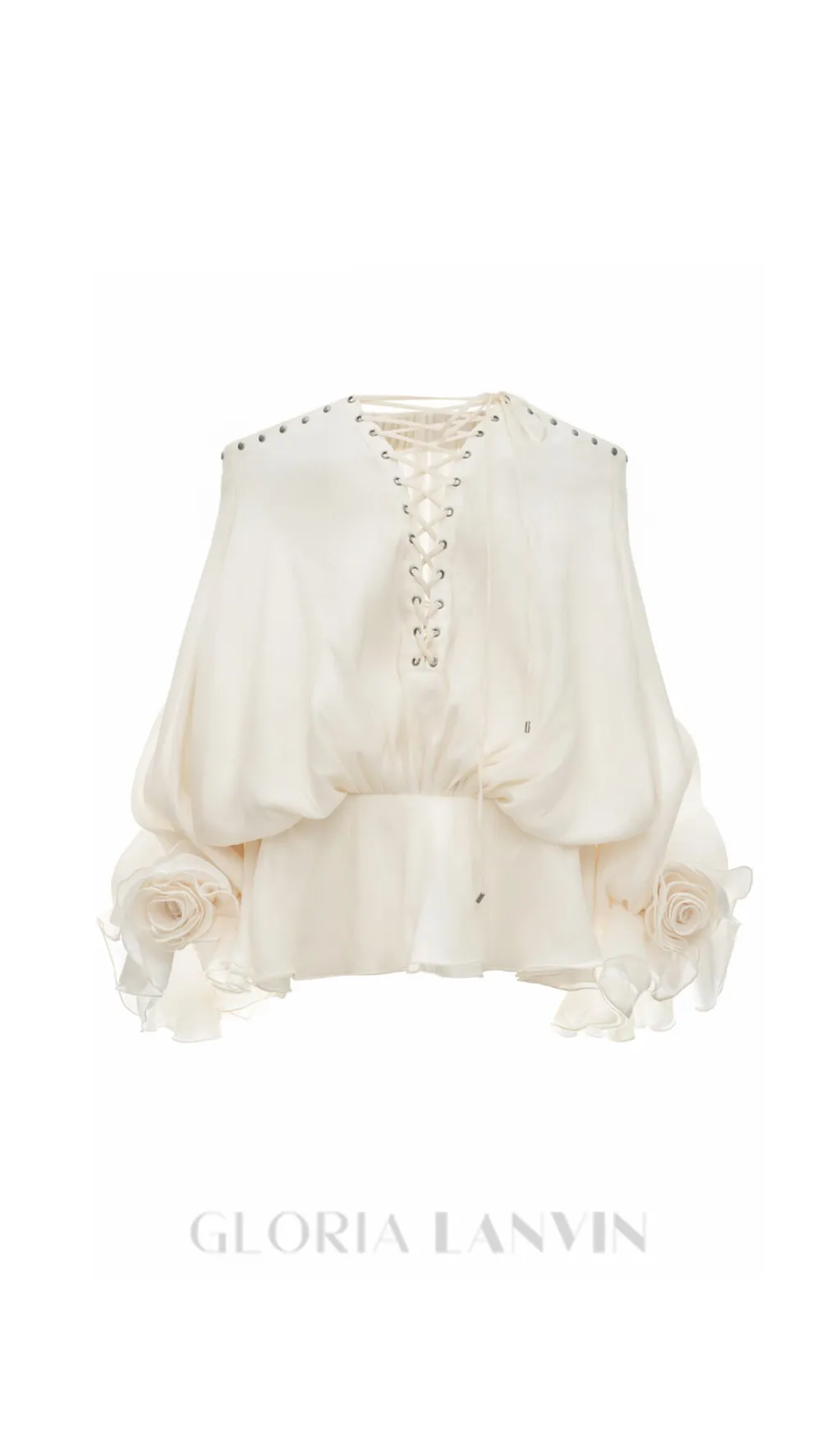off-shoulder flared sleeve mini shirt dress in white Gloria Lanvin