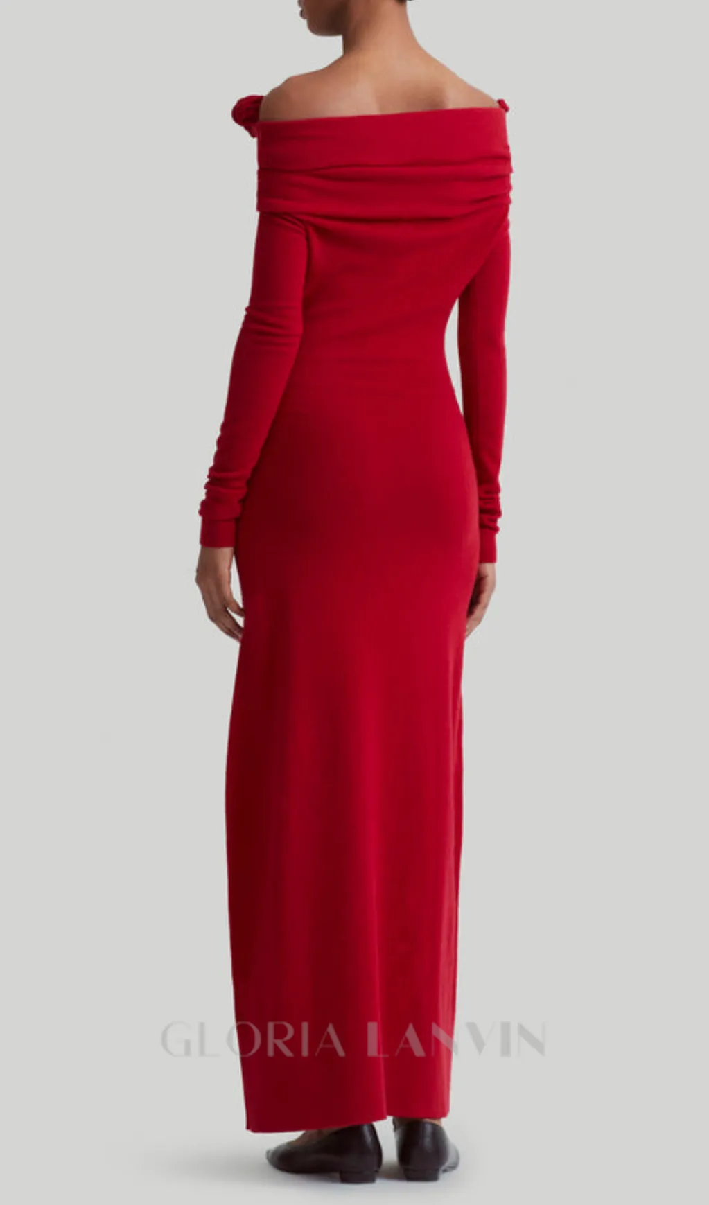 off-shoulder floral embellished ruched maxi dress in red Gloria Lanvin