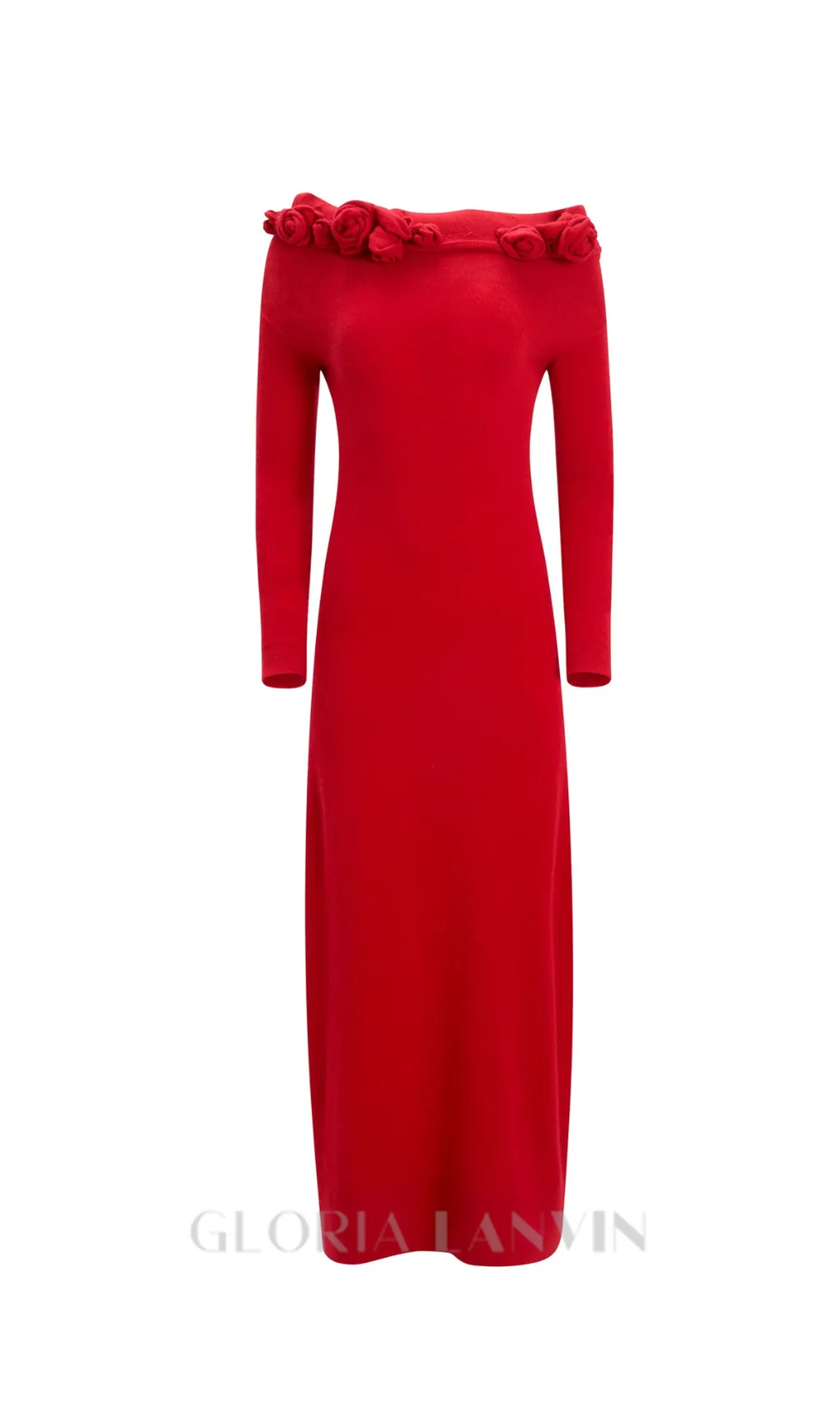 off-shoulder floral embellished ruched maxi dress in red Gloria Lanvin