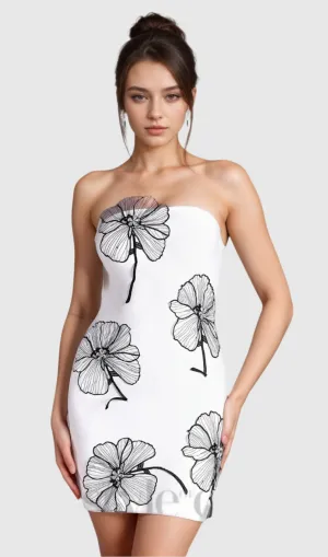 Off Shoulder Floral Mini Dress in white Gloria Lanvin
