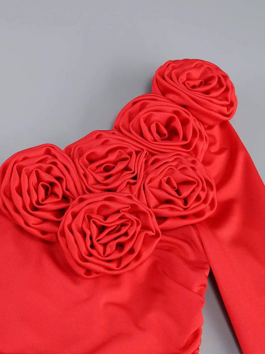 off-shoulder flower embellished Gathered maxi Dress in red Gloria Lanvin