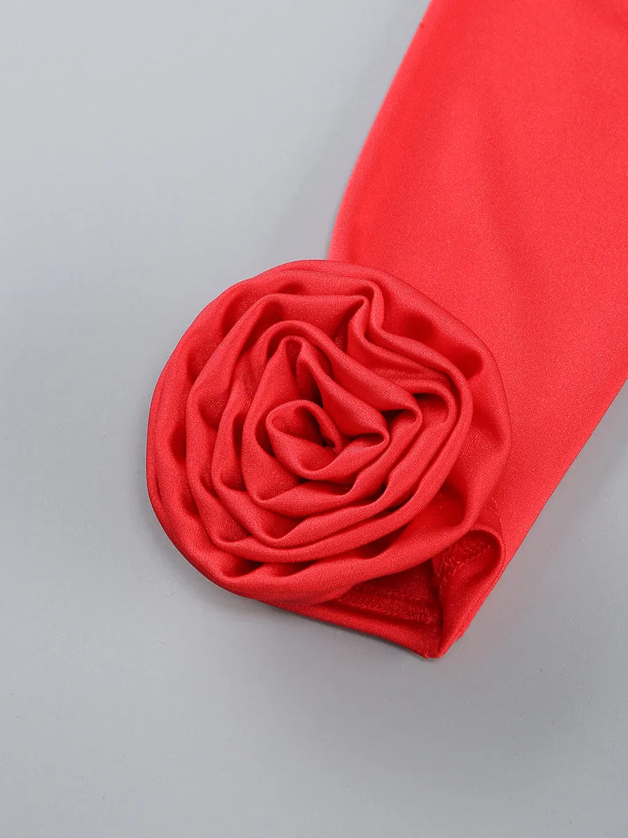 off-shoulder flower embellished Gathered maxi Dress in red Gloria Lanvin