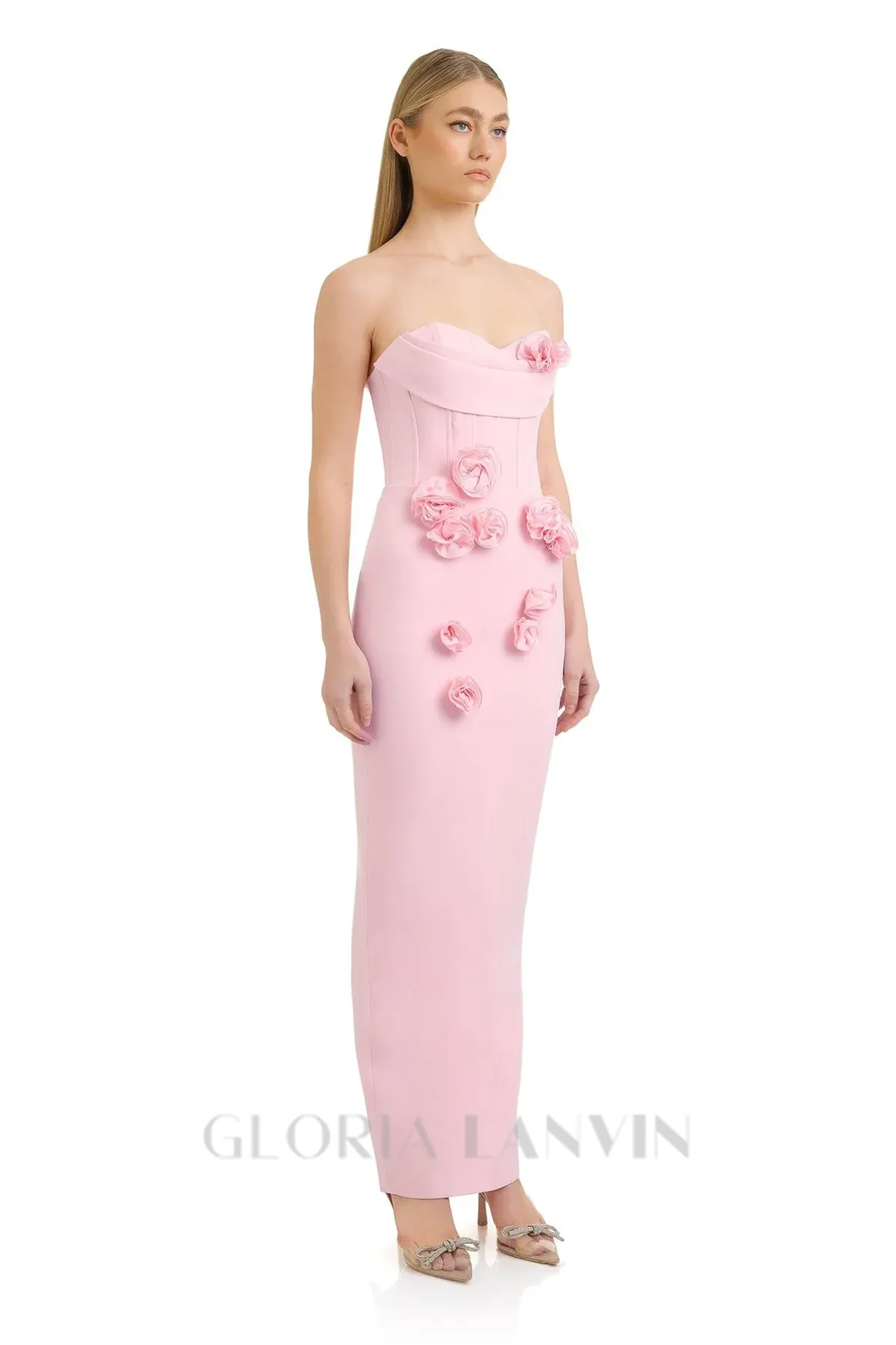 OFF-SHOULDER FLOWER MAXI DRESS IN BLUSH Gloria Lanvin