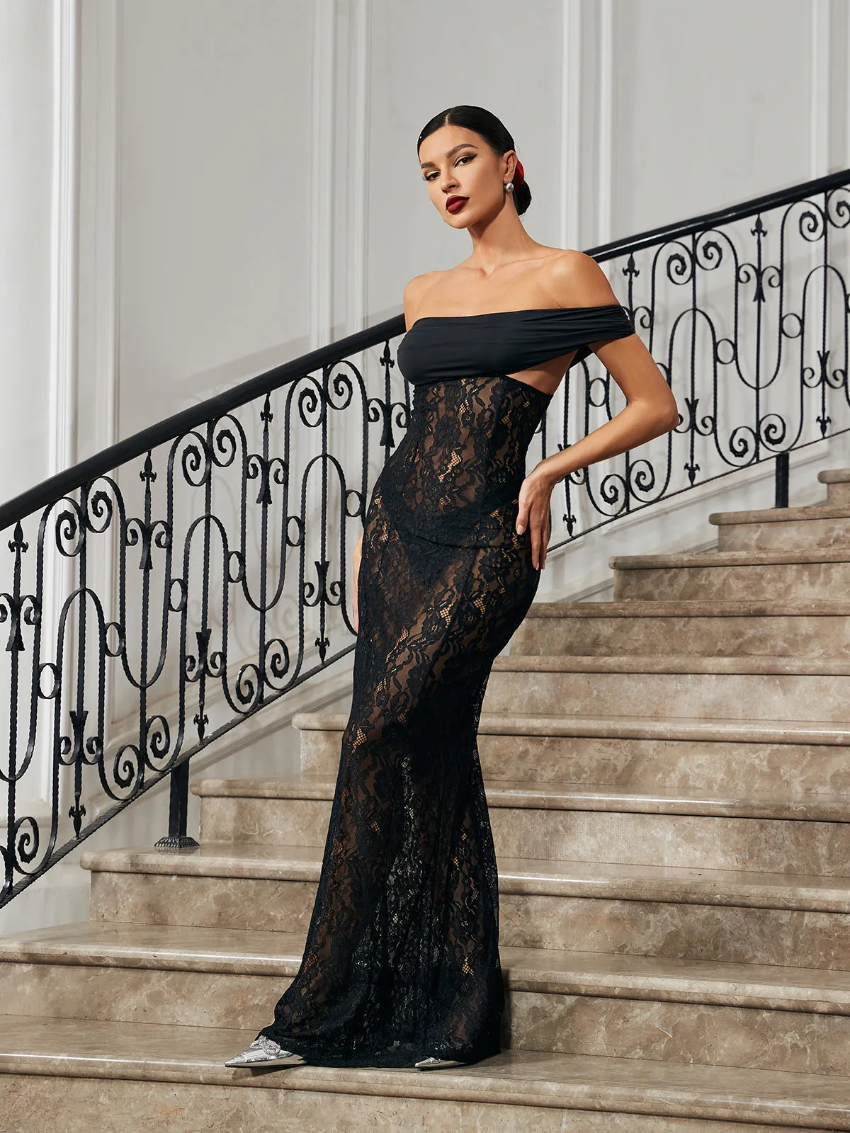 OFF SHOULDER LACE MAXI DRESS Gloria Lanvin