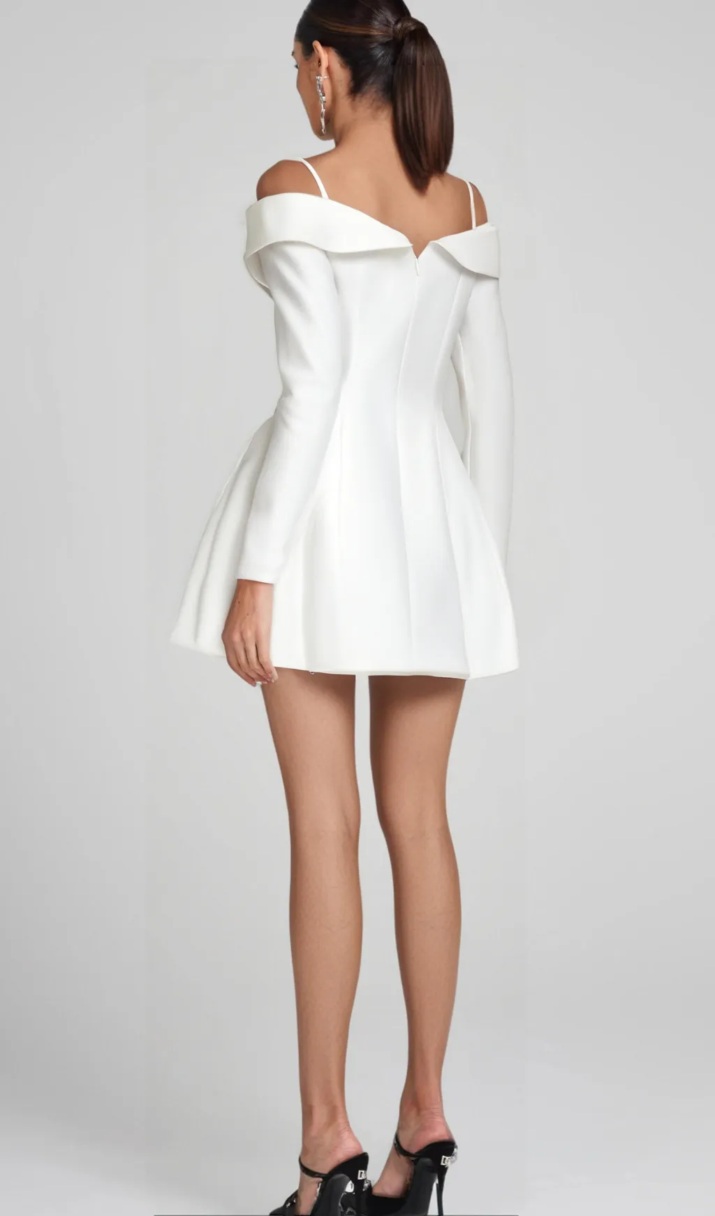 off-shoulder pleated trim mini dress in white Gloria Lanvin