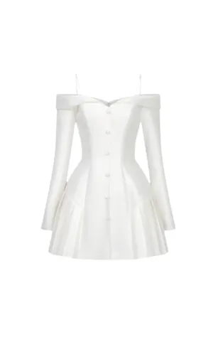 off-shoulder pleated trim mini dress in white Gloria Lanvin