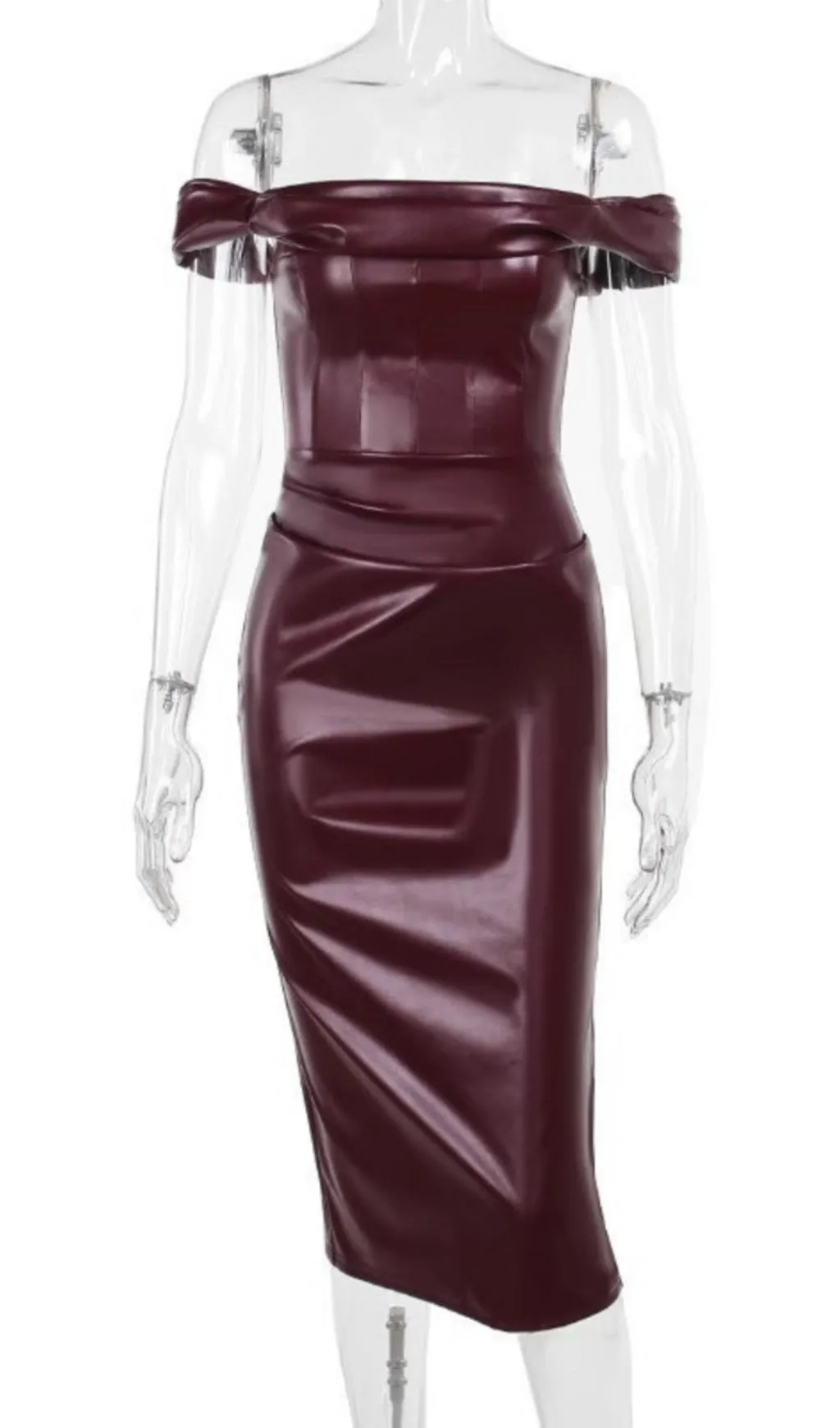 OFF SHOULDER RUCHED LEATHER DRESS Gloria Lanvin
