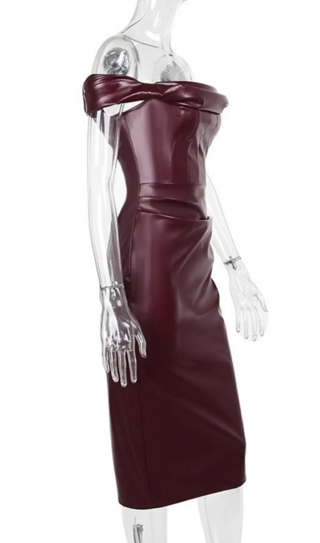 OFF SHOULDER RUCHED LEATHER DRESS Gloria Lanvin