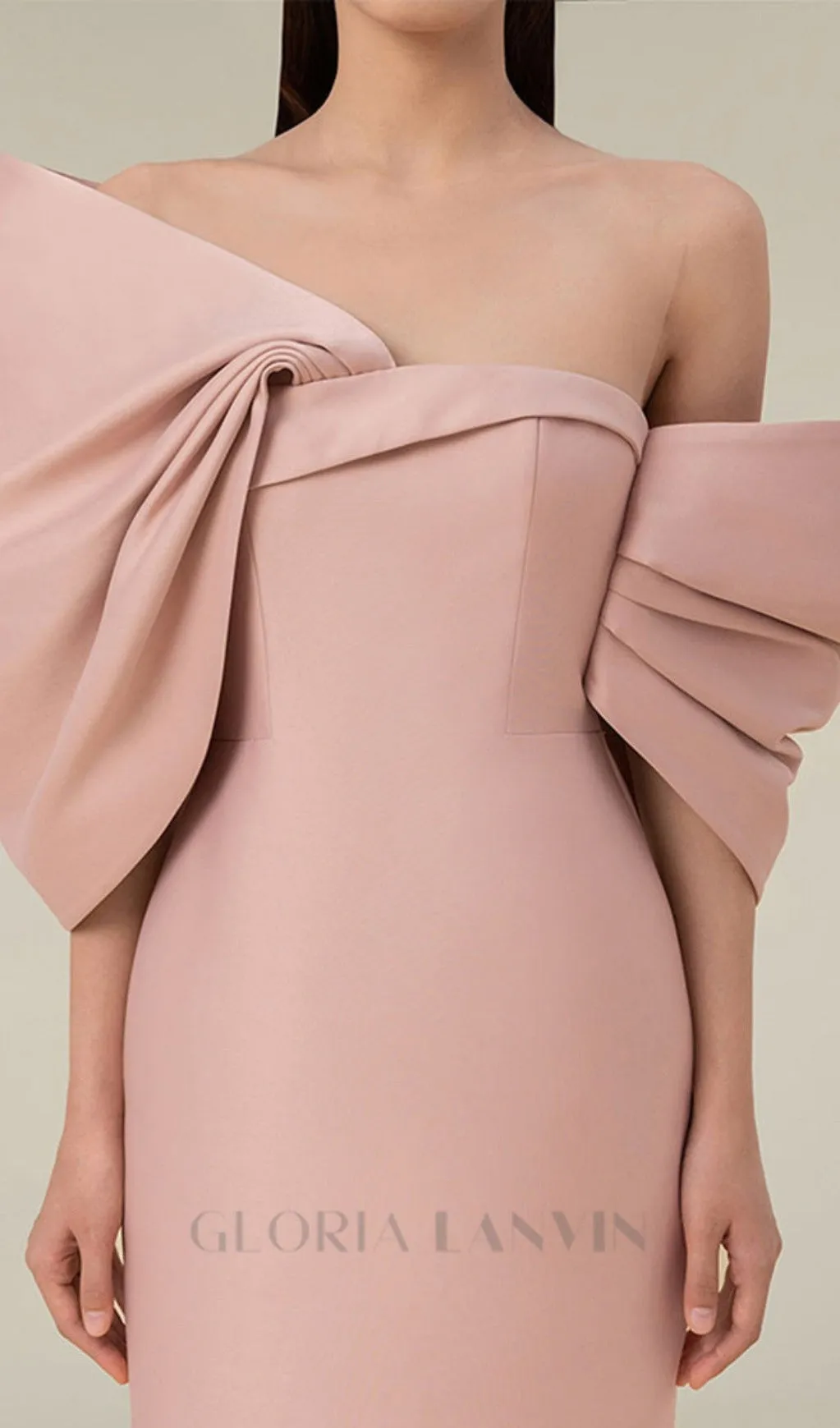 OFF SHOULDER RUCHED MIDI DRESS IN PINK Gloria Lanvin