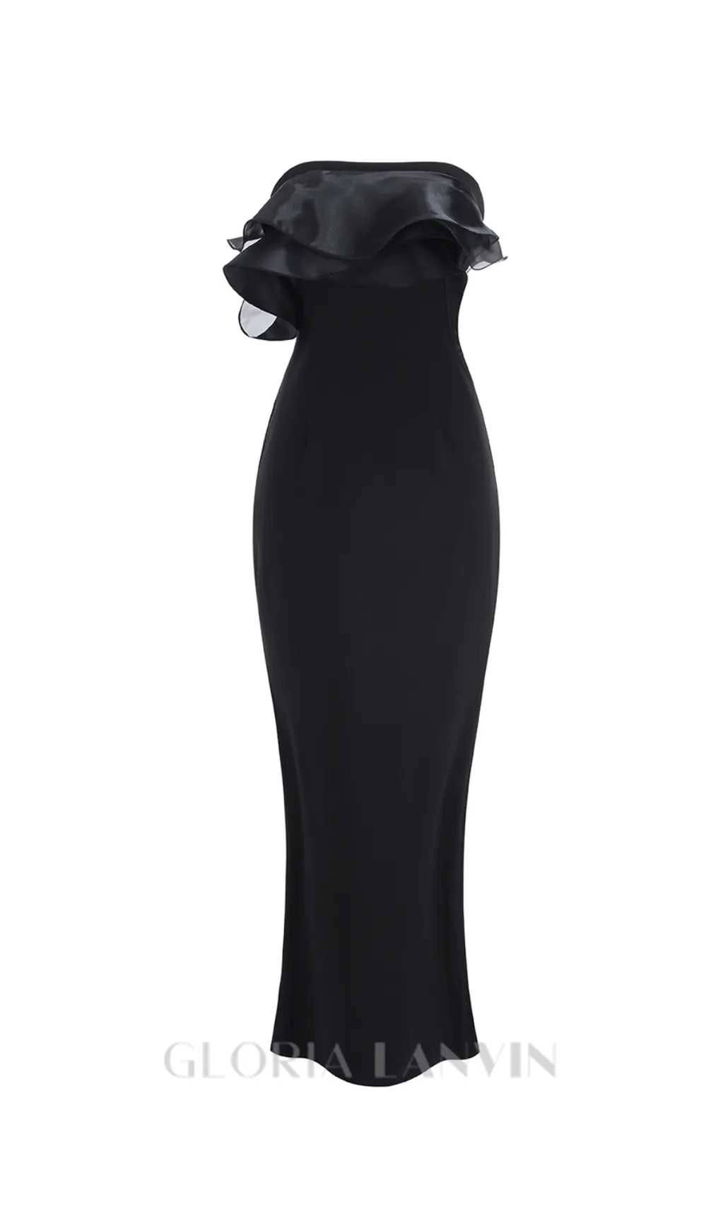 off-shoulder ruffle trim maxi dress in black Gloria Lanvin