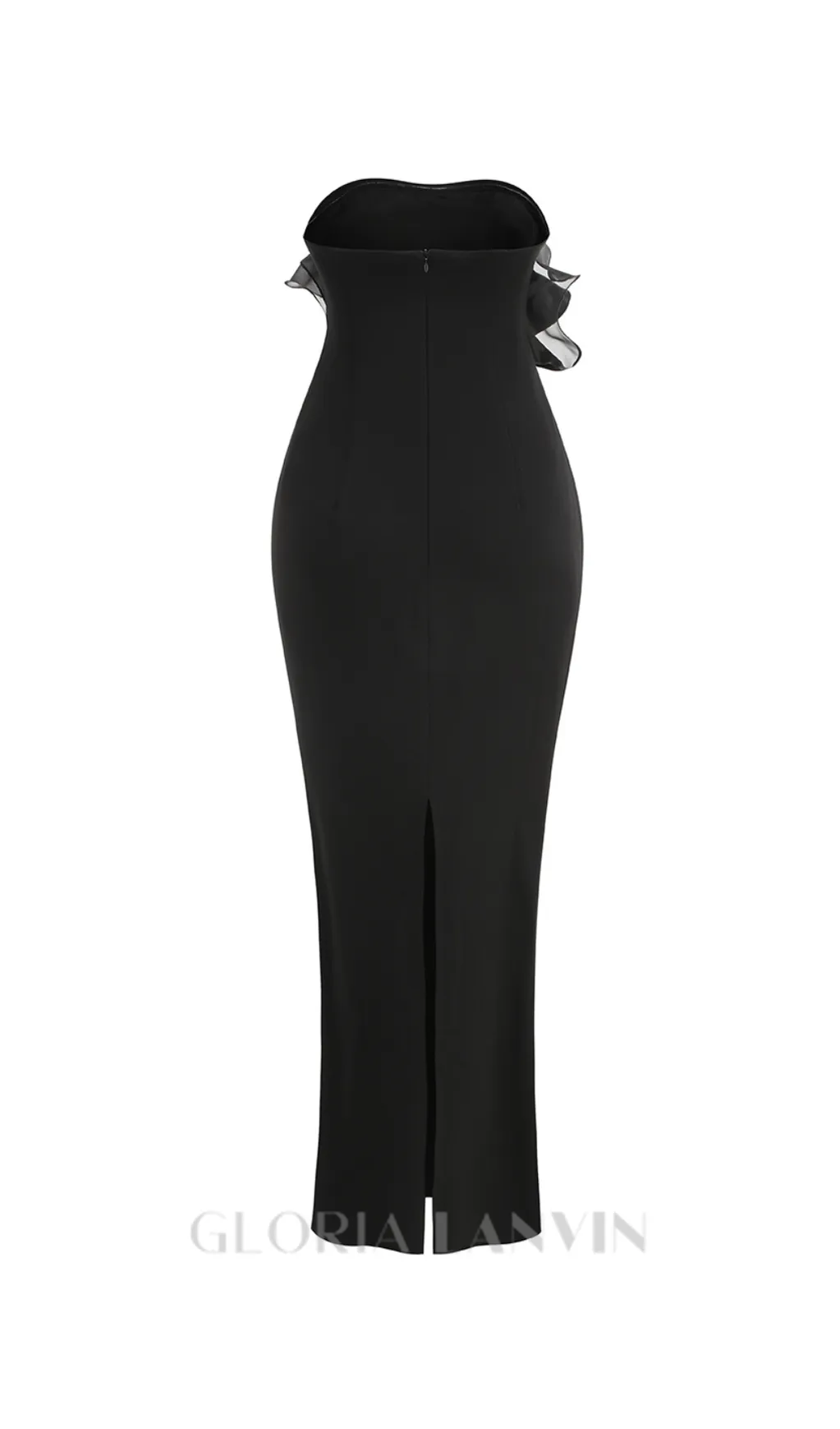 off-shoulder ruffle trim maxi dress in black Gloria Lanvin