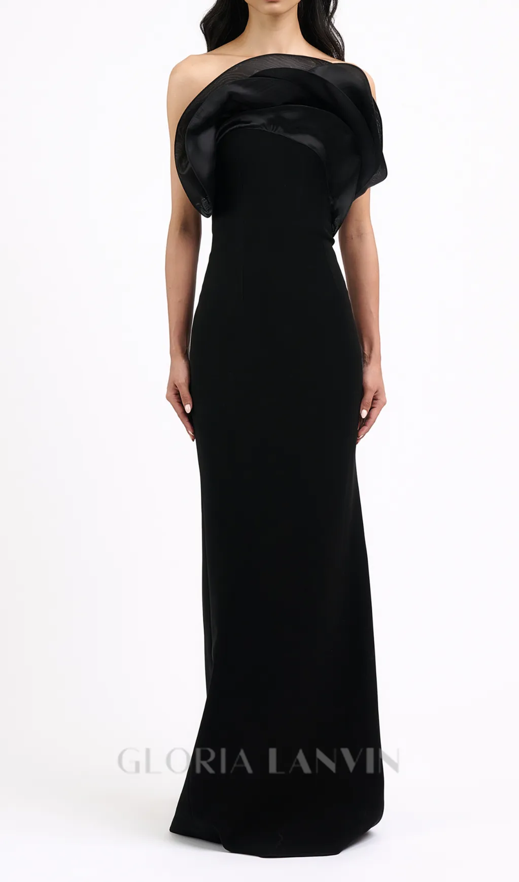 off-shoulder ruffle trim maxi dress in black Gloria Lanvin