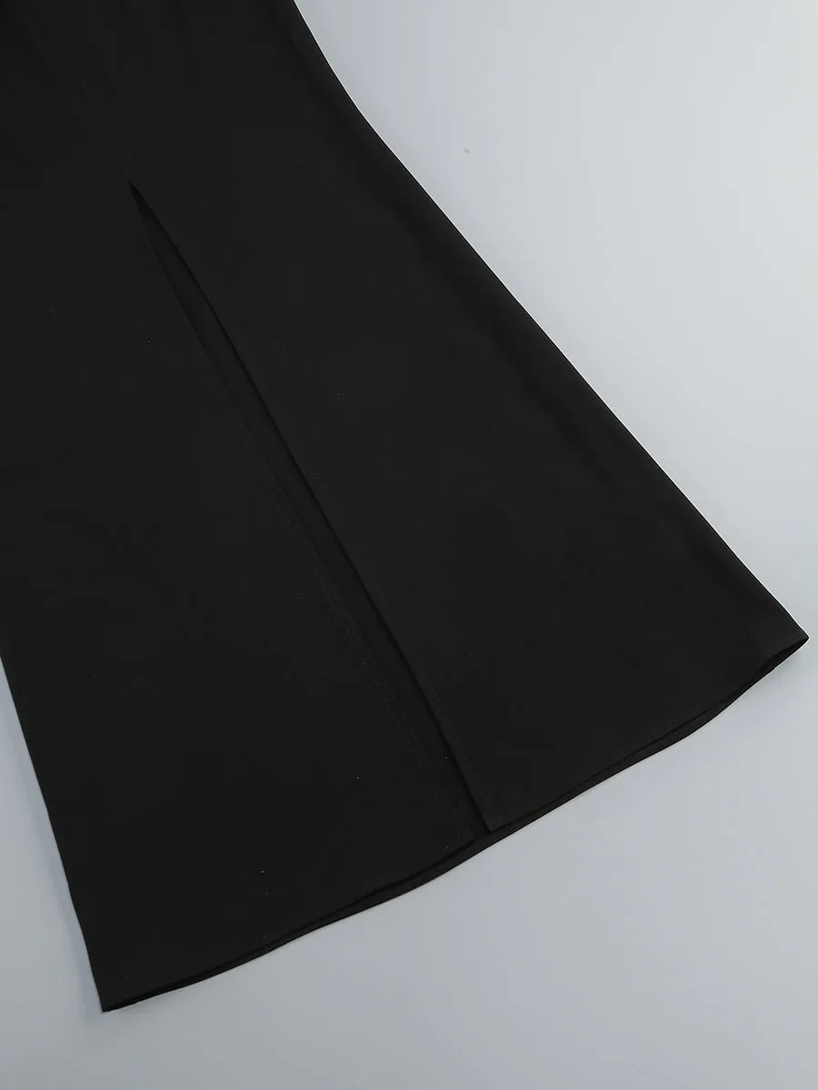 off-shoulder ruffle trim maxi dress in black Gloria Lanvin