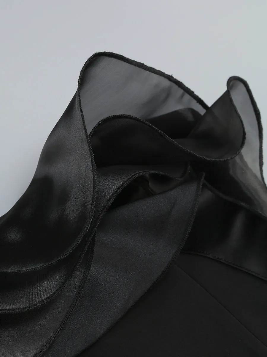 off-shoulder ruffle trim maxi dress in black Gloria Lanvin