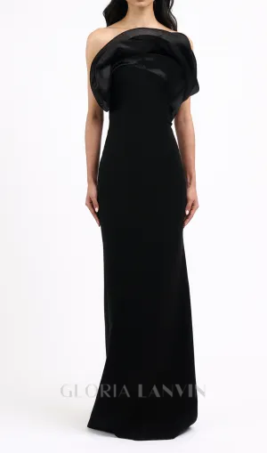 off-shoulder ruffle trim maxi dress in black Gloria Lanvin