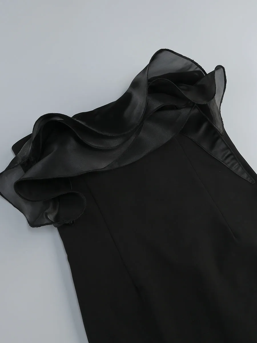 off-shoulder ruffle trim maxi dress in black Gloria Lanvin