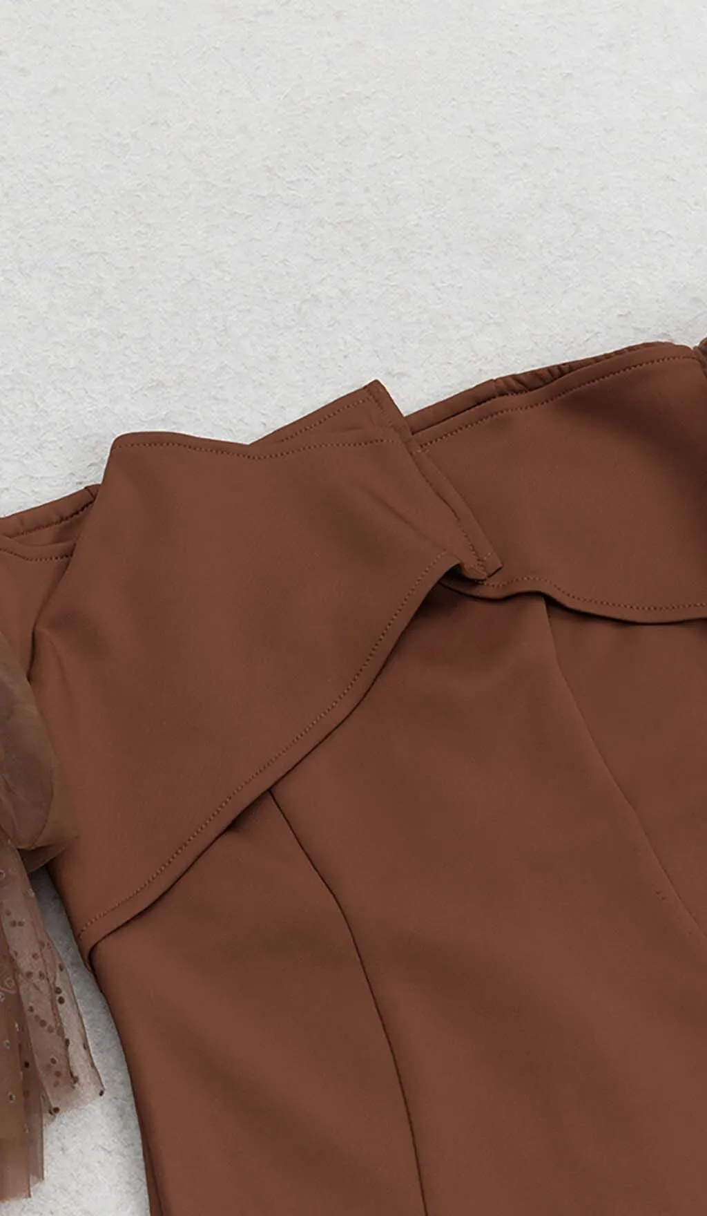 OFF-SHOULDER RUFFLED MIDI DRESS IN BROWN Gloria Lanvin