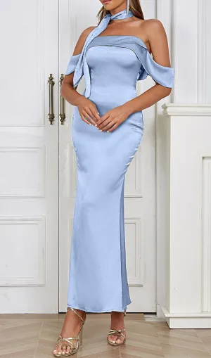 OFF SHOULDER SATIN DRESS IN BLUE Gloria Lanvin