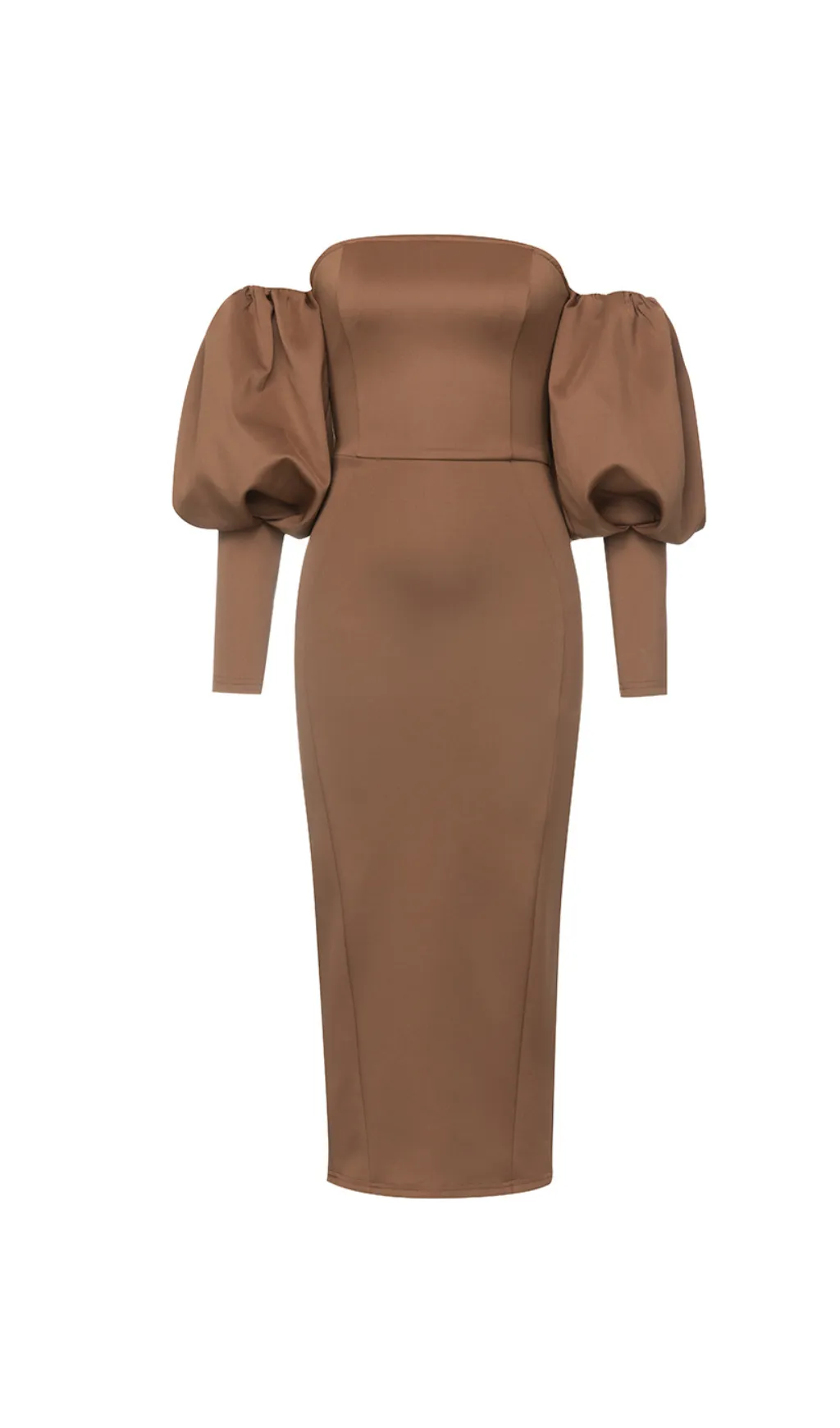 OFF-SHOULDER SATIN LANTERN SLEEVE MIDI DRESS Gloria Lanvin