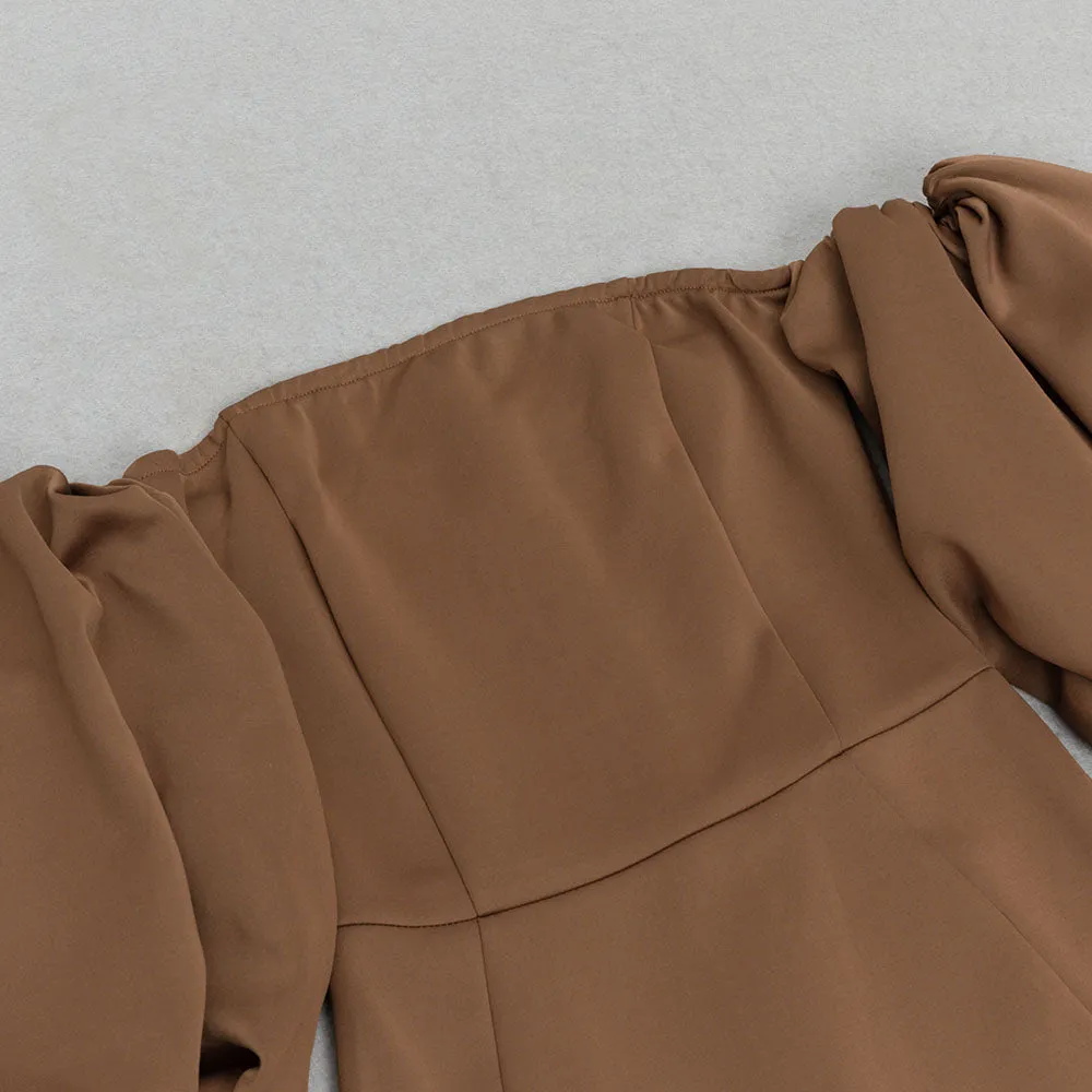OFF-SHOULDER SATIN LANTERN SLEEVE MIDI DRESS Gloria Lanvin