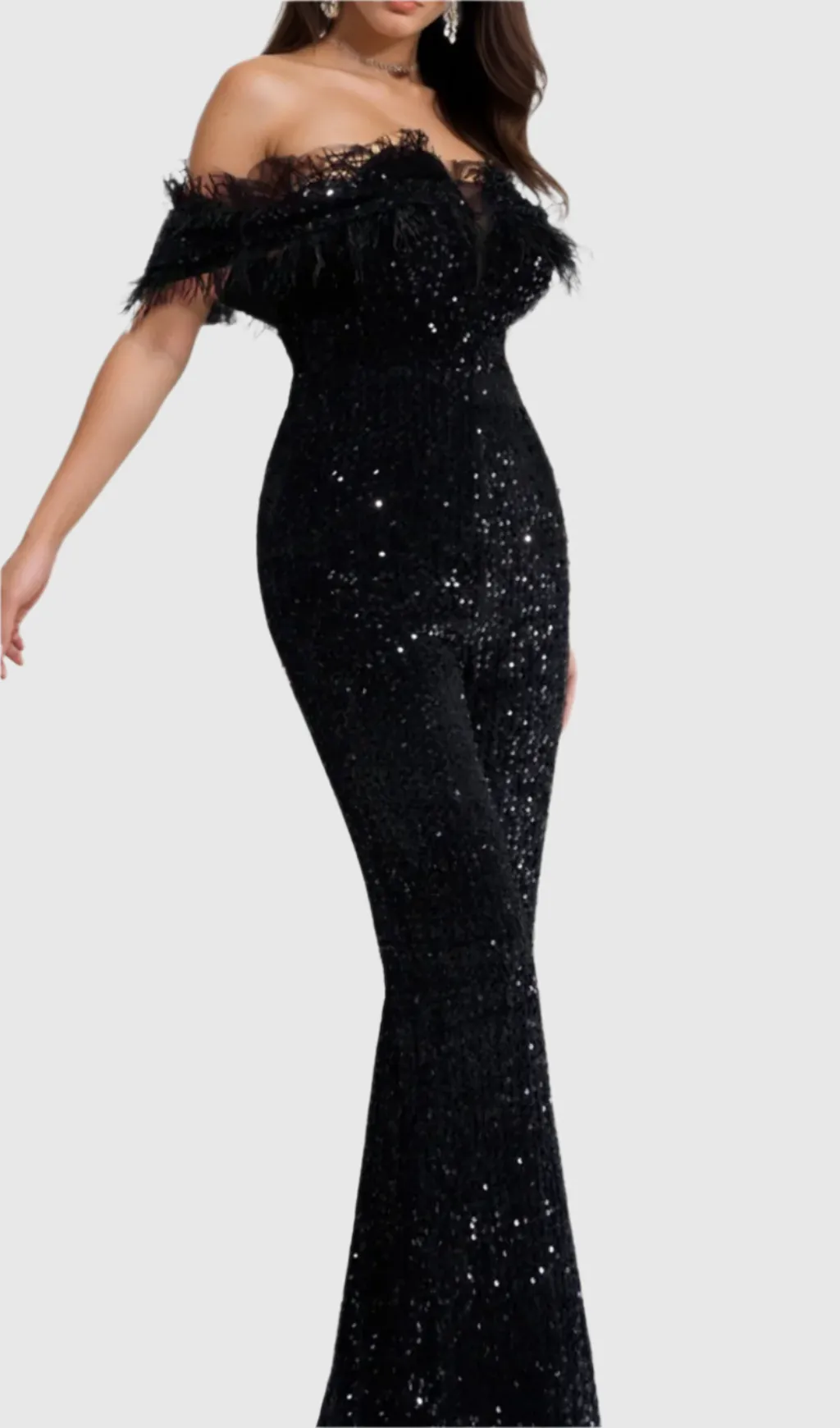 off-shoulder sequin jumpsuit in black Gloria Lanvin