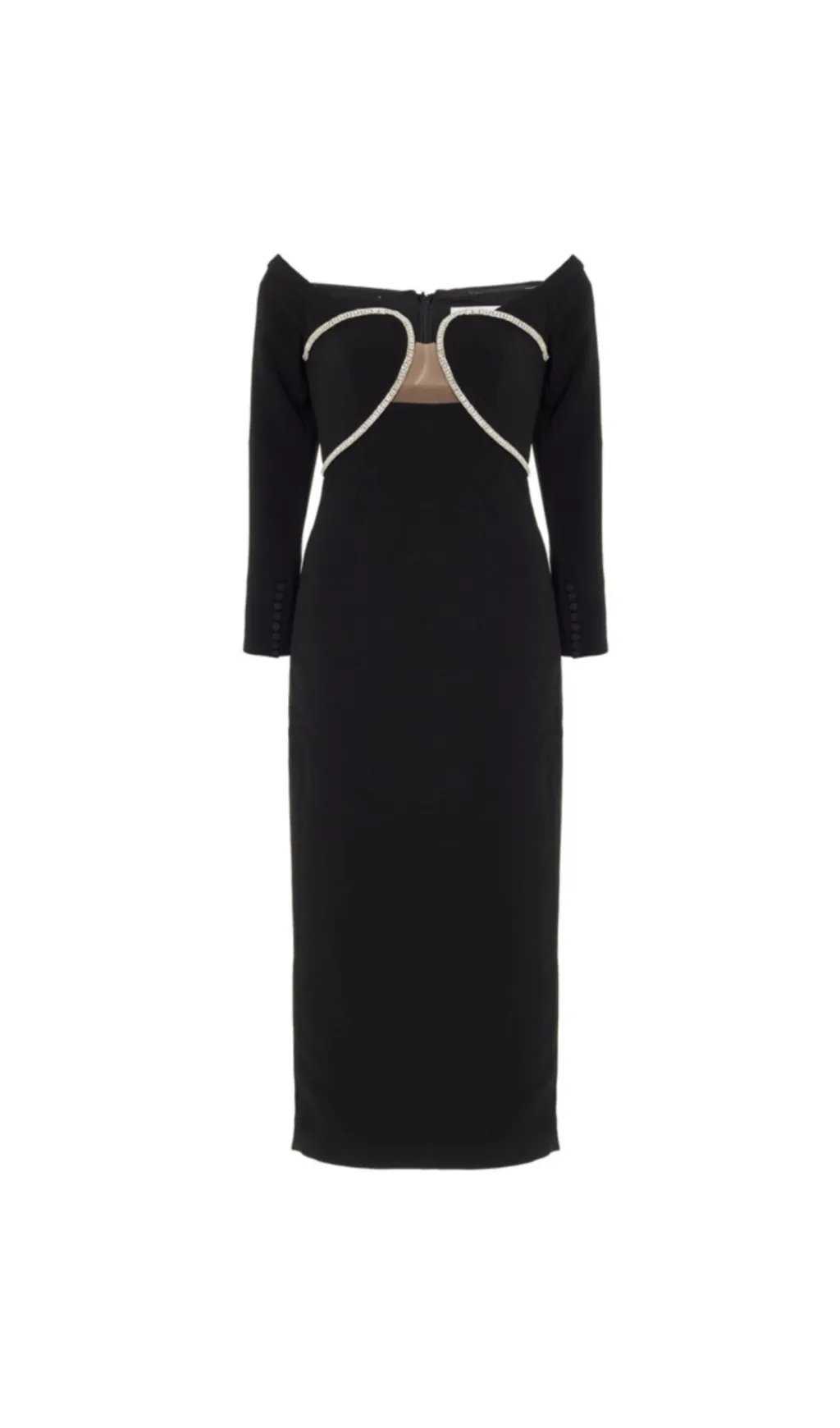 OFF-THE-SHOULDER CRYSTAL-EMBELLISHED TULLE-TRIMMED CREPE MIDI DRESS Gloria Lanvin