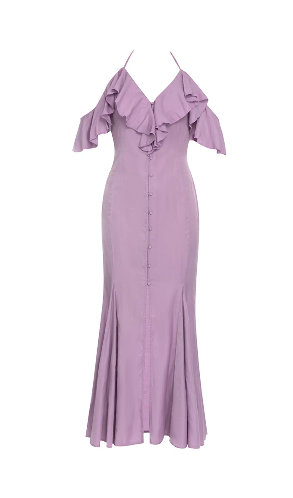 OFF-THE-SHOULDER PLEATED SLIT RUFFLED MAXI DRESS Gloria Lanvin