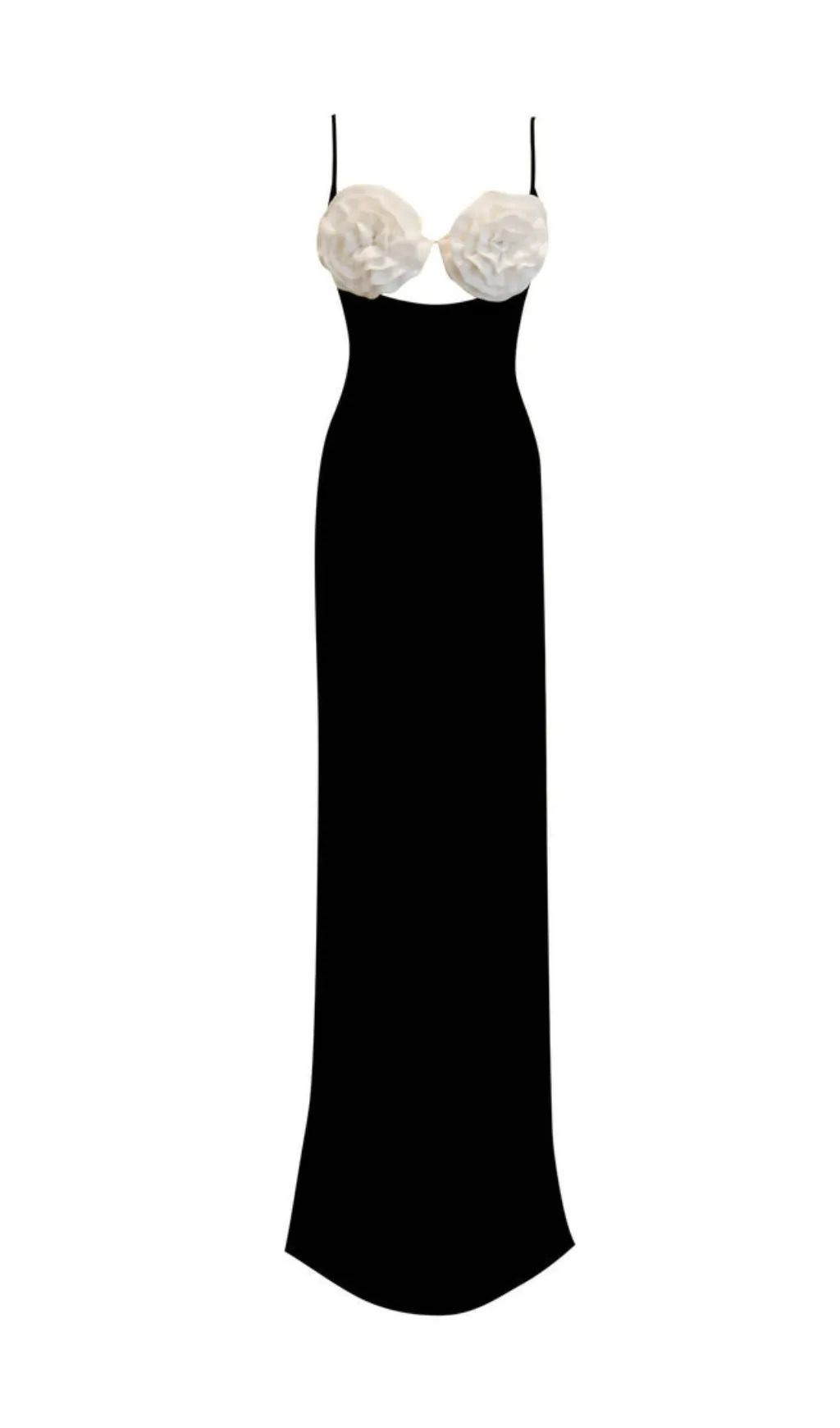 OFF-WHITE CREPE FLOWERS EVENING MAXI DRESS IN BLACK Gloria Lanvin