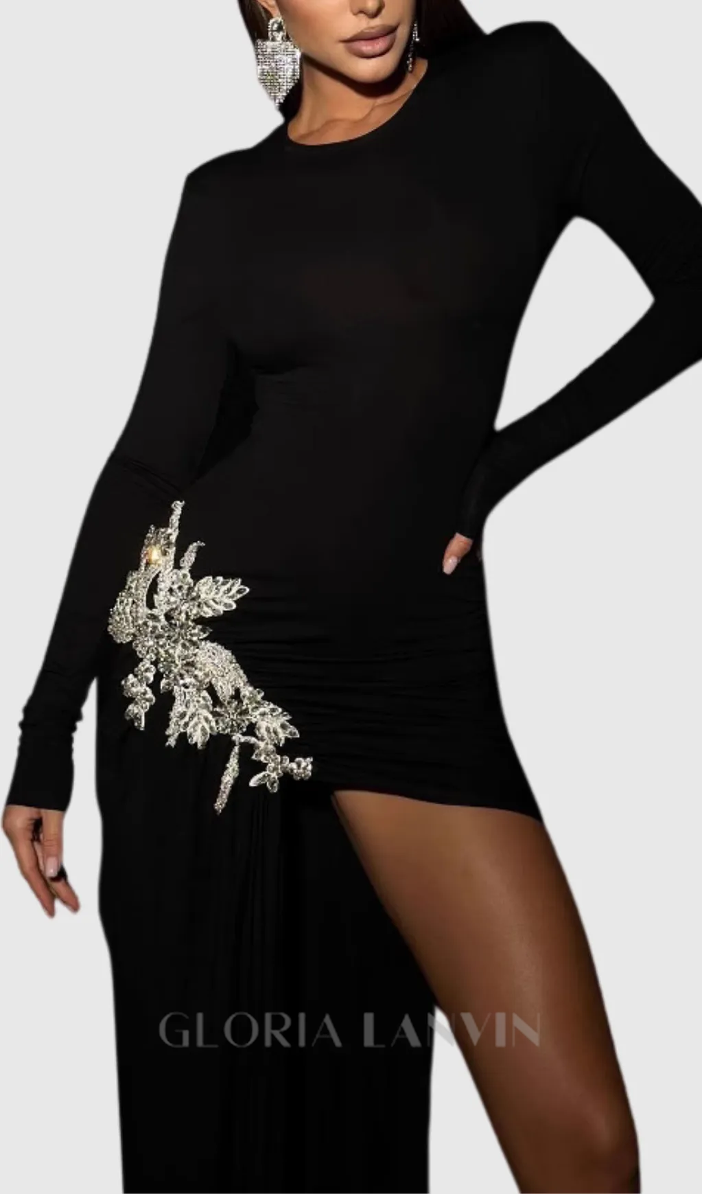 Okama Long Sleeves Diamond Bandage Mini Dress in black Gloria Lanvin