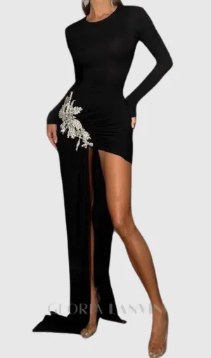 Okama Long Sleeves Diamond Bandage Mini Dress in black Gloria Lanvin