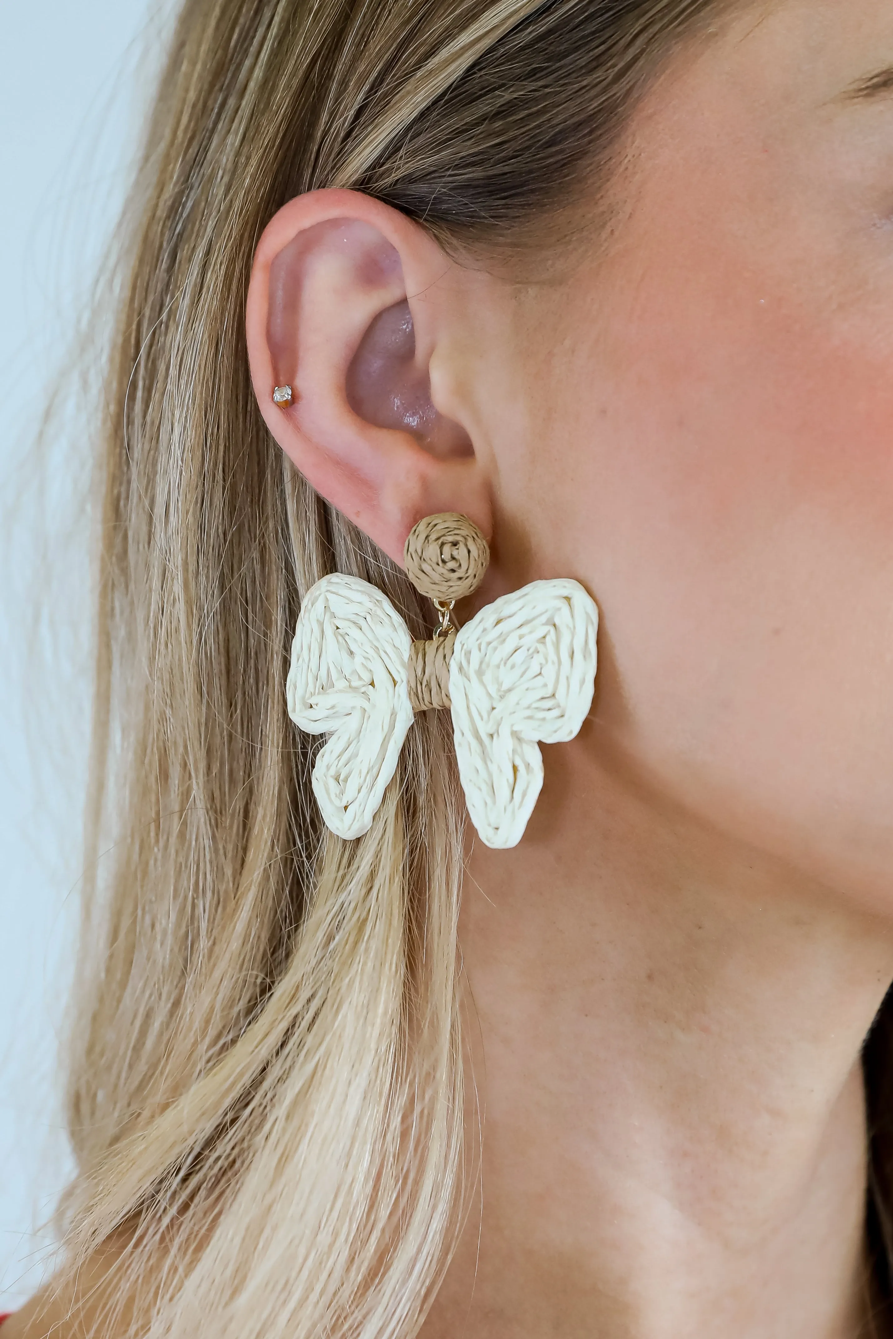 Olivia Cream Straw Bow Earrings