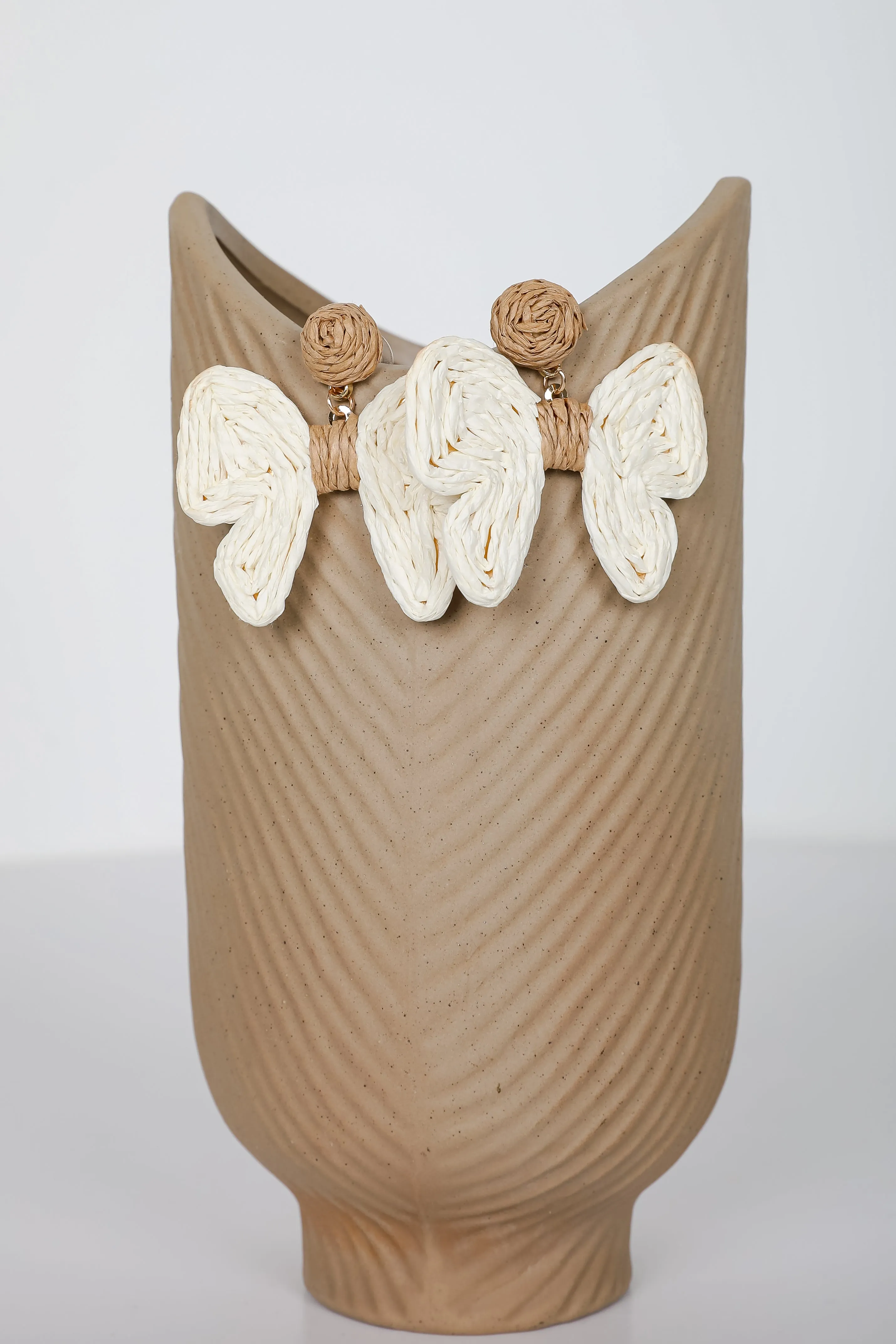 Olivia Cream Straw Bow Earrings