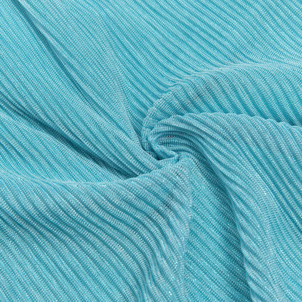 ONE SHOULDER BODYCON RUFFLED MESH BLUE PLEATED MIDI DRESS Gloria Lanvin