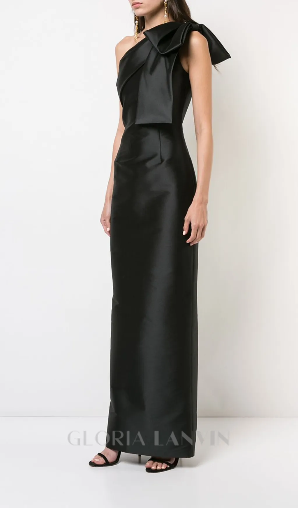 ONE-SHOULDER BOW MAXI DRESS IN BLACK Gloria Lanvin