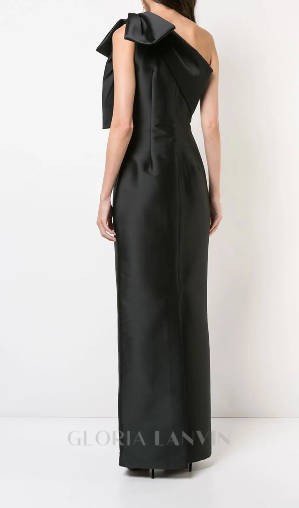 ONE-SHOULDER BOW MAXI DRESS IN BLACK Gloria Lanvin