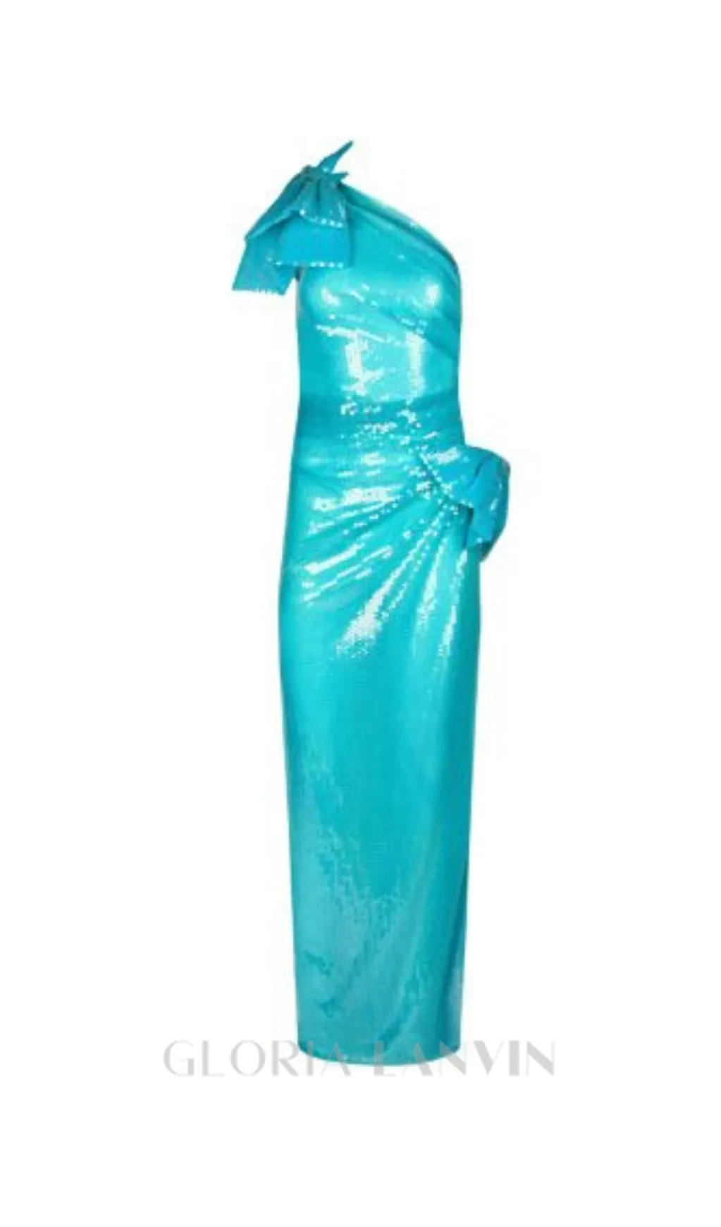 One Shoulder Bow Sequin Maxi Dress in blue Gloria Lanvin