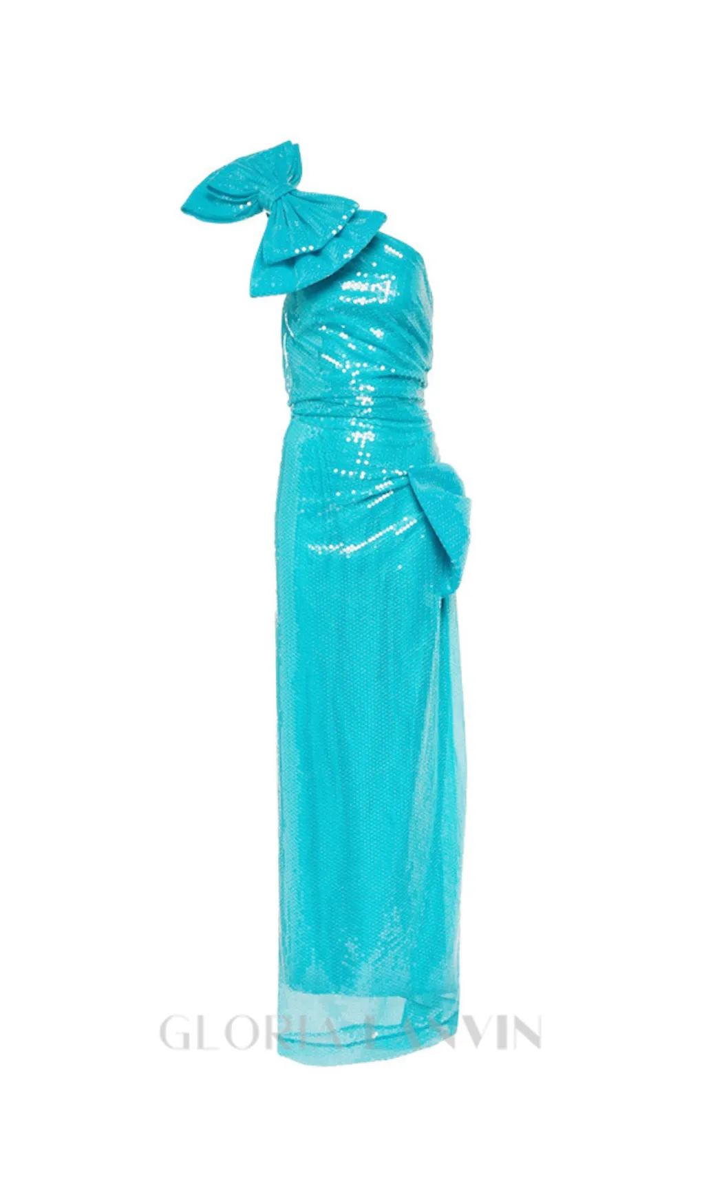 One Shoulder Bow Sequin Maxi Dress in blue Gloria Lanvin