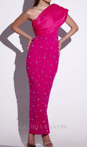 one-shoulder crystal-embellished Bandage maxi dress in rose red Gloria Lanvin