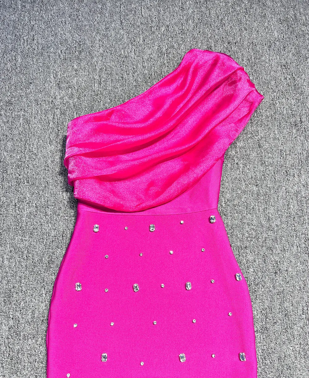 one-shoulder crystal-embellished Bandage maxi dress in rose red Gloria Lanvin