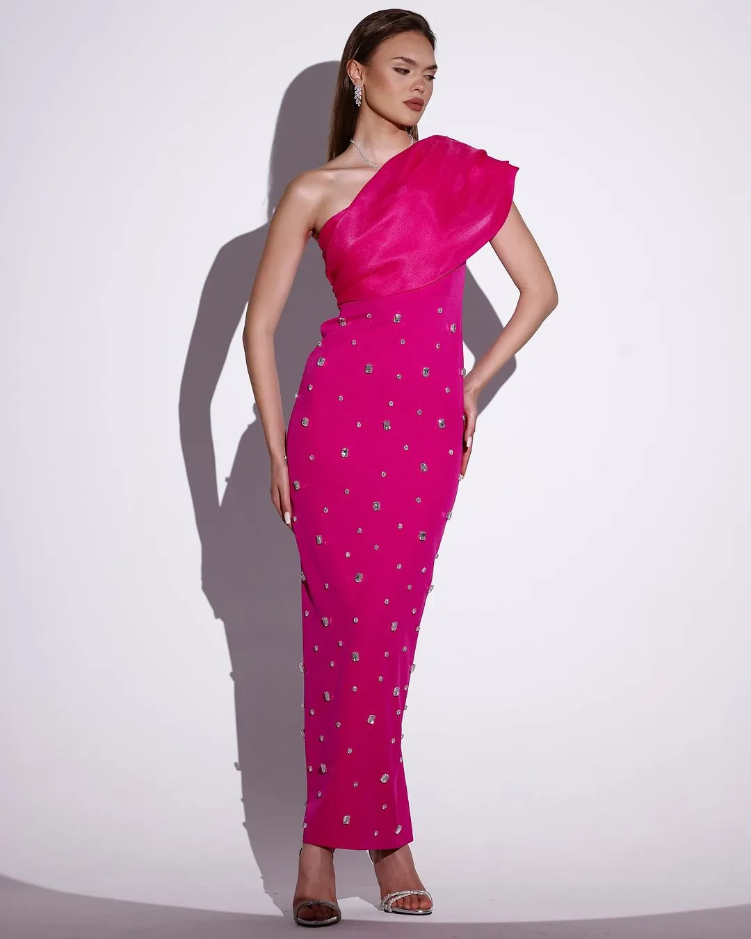 one-shoulder crystal-embellished Bandage maxi dress in rose red Gloria Lanvin